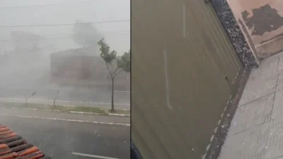 Cidade baiana é surpreendida por chuva de granizo e tempestade
